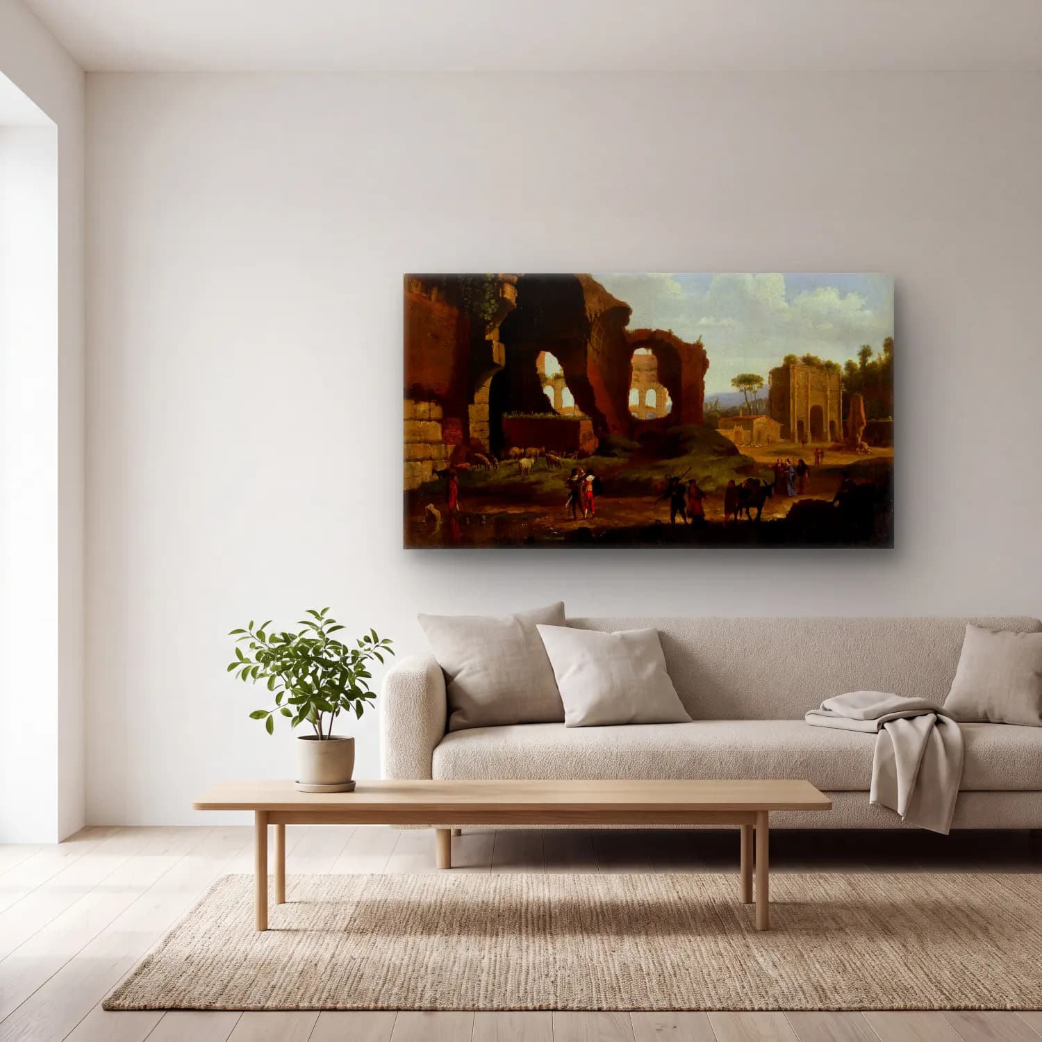 Herman van Swanevelt – A Roman View of the Ruins of the Temple of Venus and Rome… cam tablo — açık renk salonda