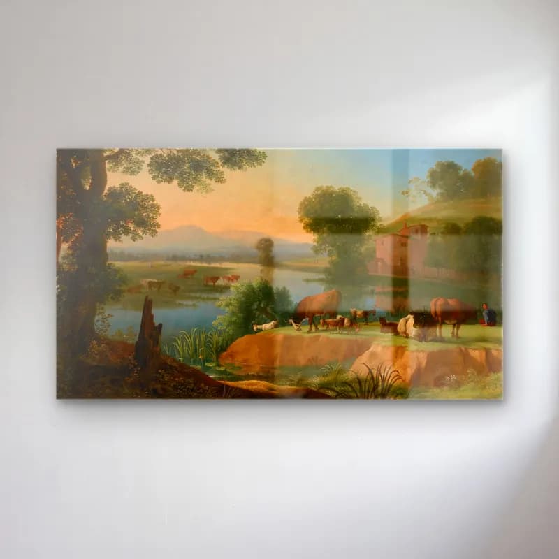 Herman van Swanevelt – A river landscape with goats and cattle, a farmhouse beyond cam tablo — Herman van Swanevelt – A river landscape with goats and cattle, a farmhouse beyond — yağlı boya kırda nehir