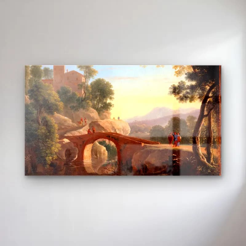 Herman van Swanevelt – Italian Landscape with Bridge cam tablo — Herman van Swanevelt – Italian Landscape with Bridge — yağlı boya köprü