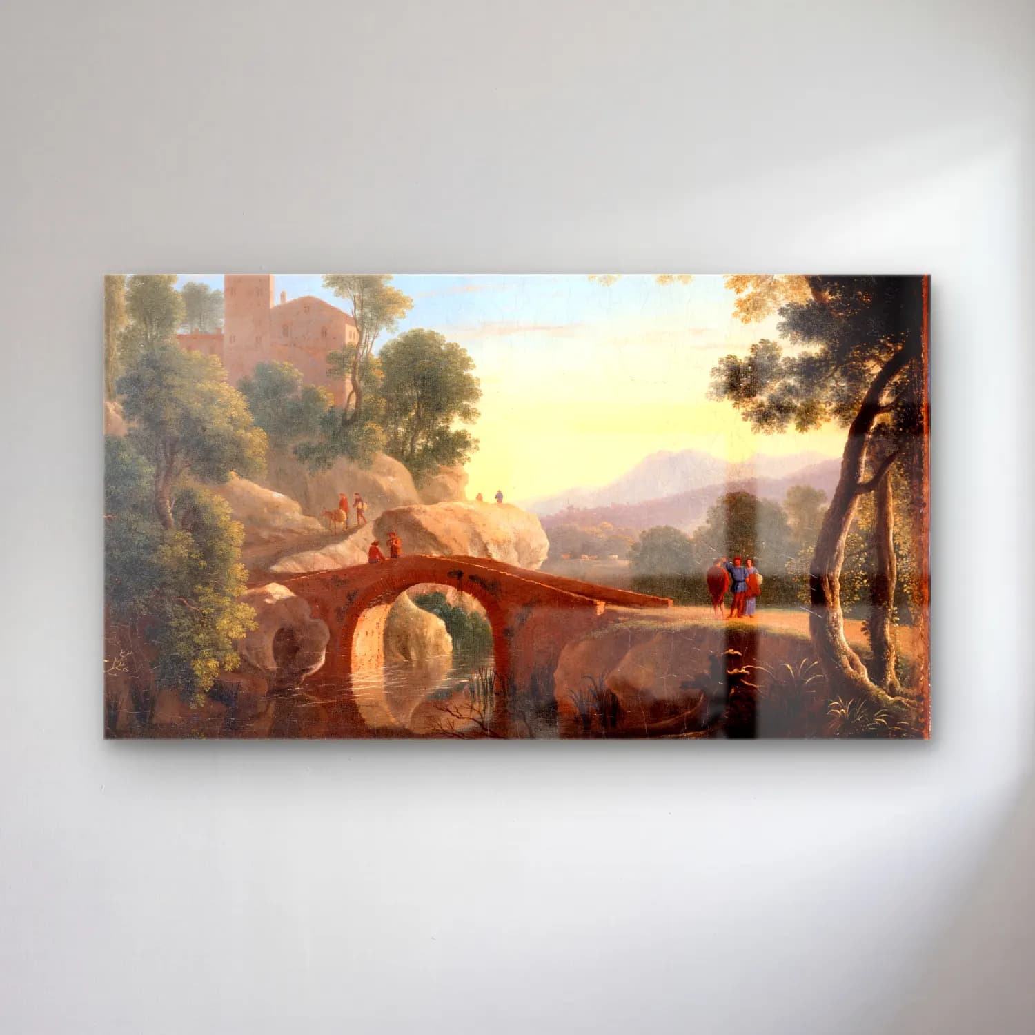 Herman van Swanevelt – Italian Landscape with Bridge cam tablo — Herman van Swanevelt – Italian Landscape with Bridge — yağlı boya köprü