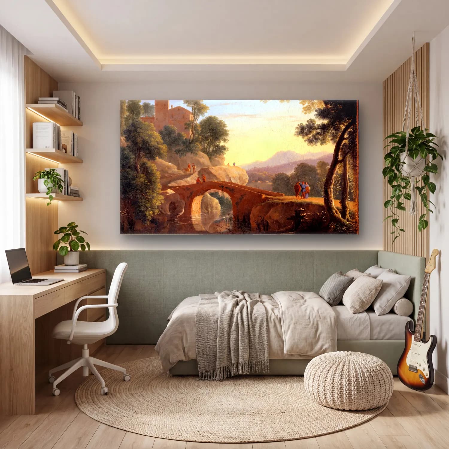 Herman van Swanevelt – Italian Landscape with Bridge cam tablo — genç odasında