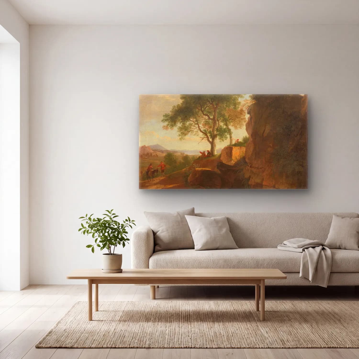 Herman van Swanevelt – Italian landscape cam tablo — açık renk salonda