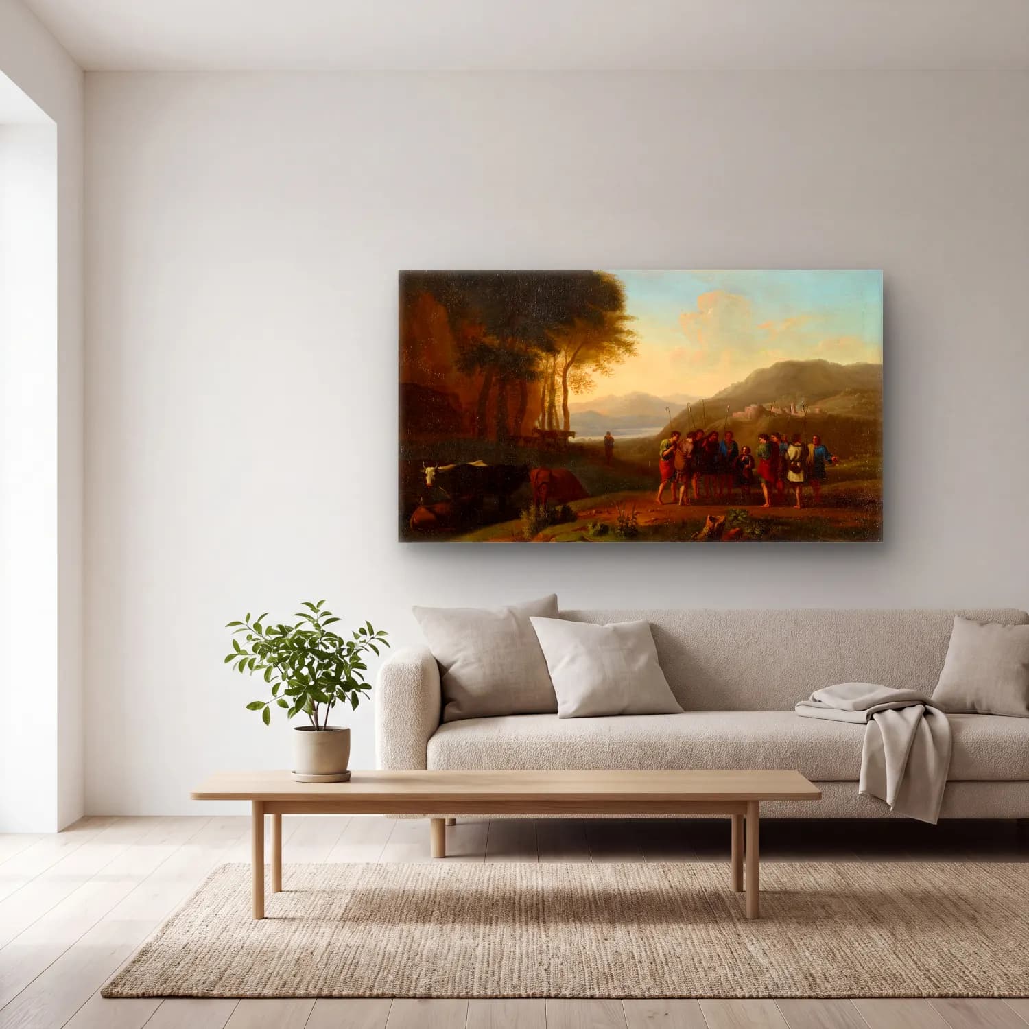 Herman van Swanevelt – Joseph Recounting his Dream to his Brothers cam tablo — açık renk salonda
