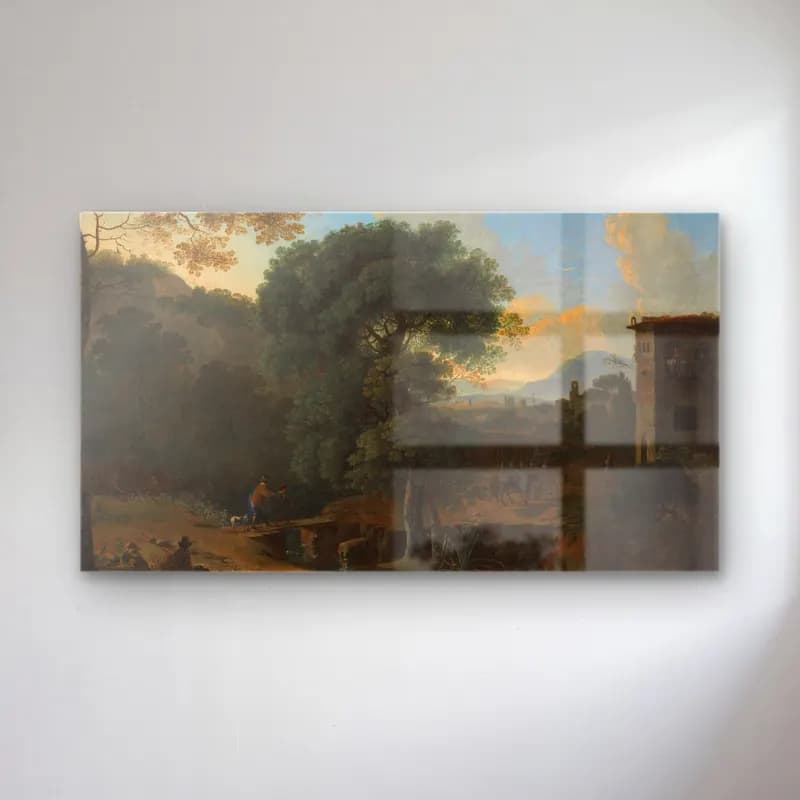 Herman van Swanevelt – Landscape with Travelers cam tablo — Herman van Swanevelt – Landscape with Travelers — yağlı boya kırda nehir