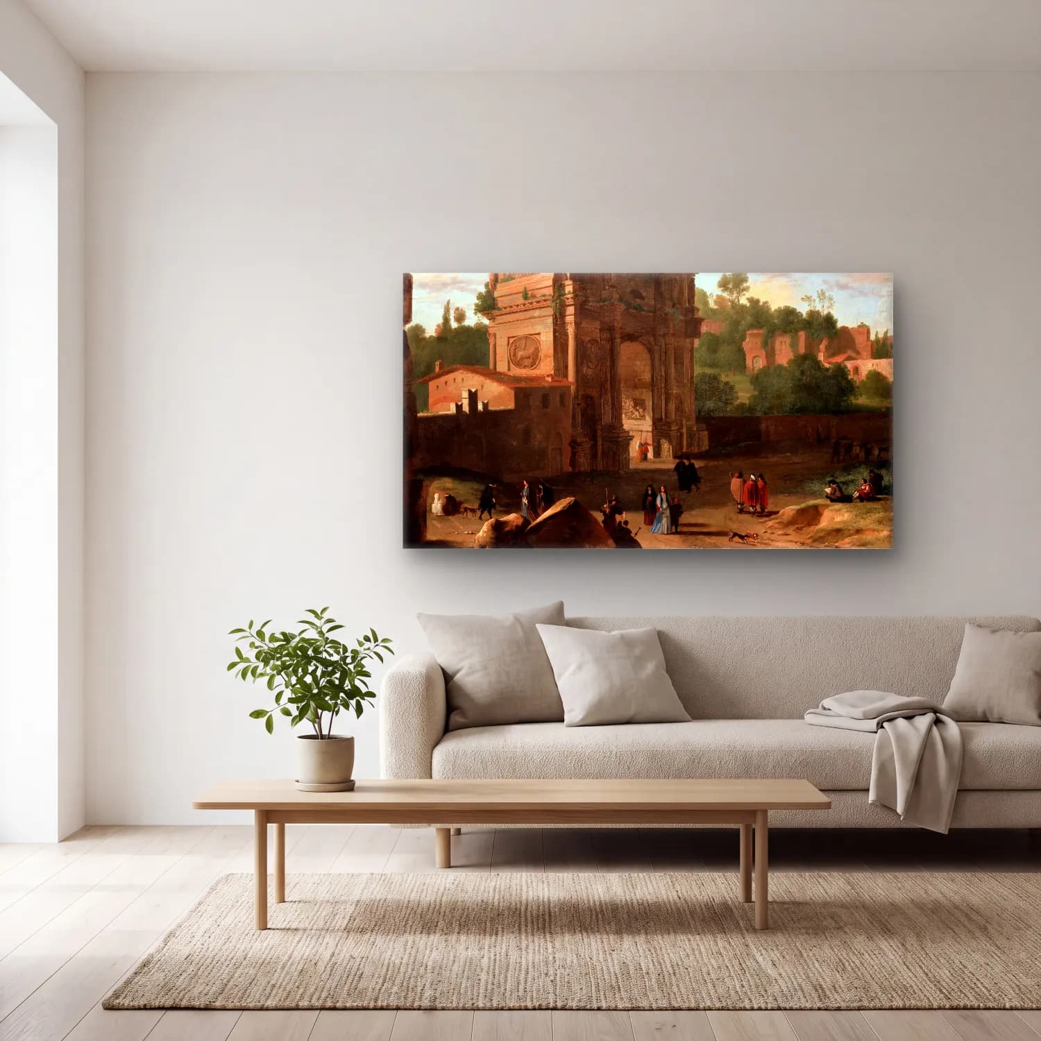 Herman van Swanevelt – The Arch of Constantine, Rome cam tablo — açık renk salonda