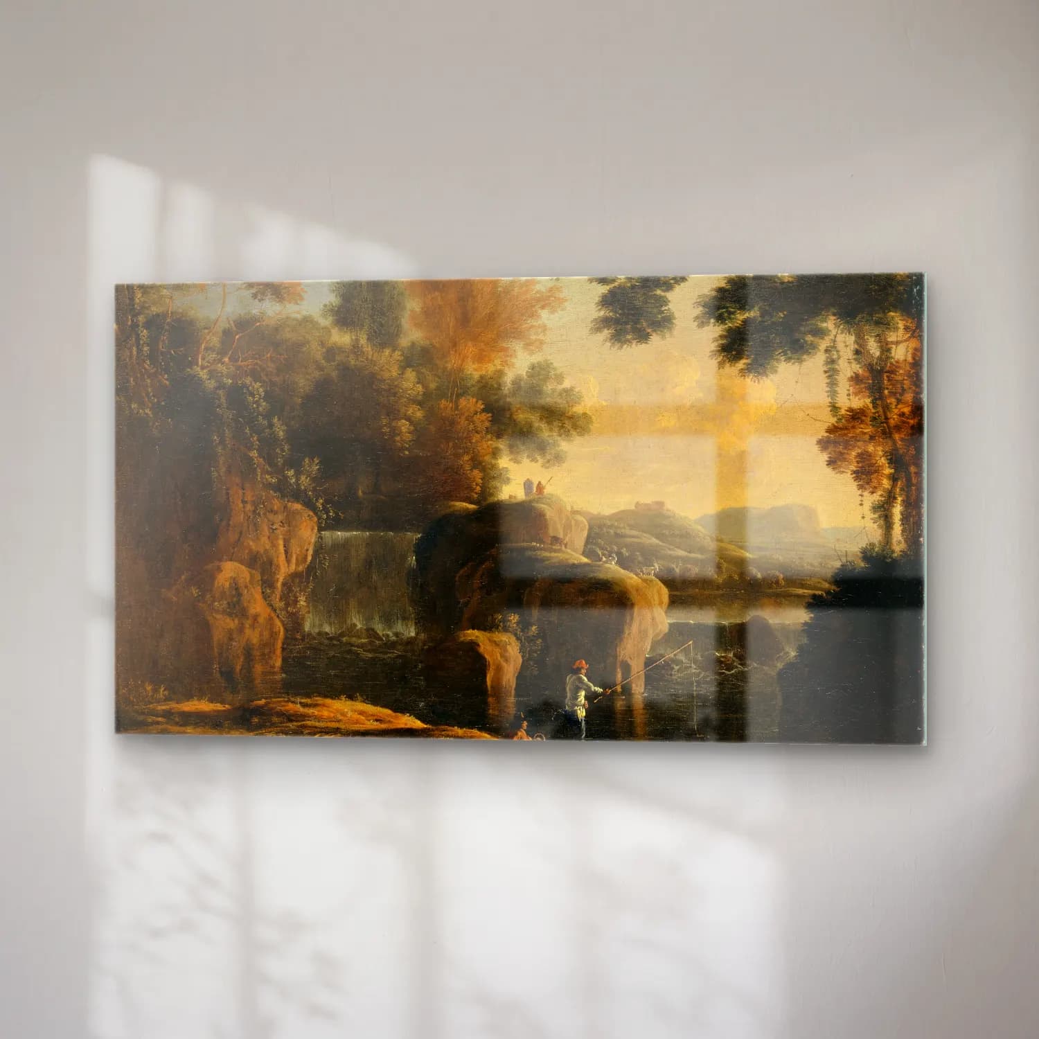 Herman van Swanevelt – Waterfall with Fishermen cam tablo — sağ açıdan görünüm