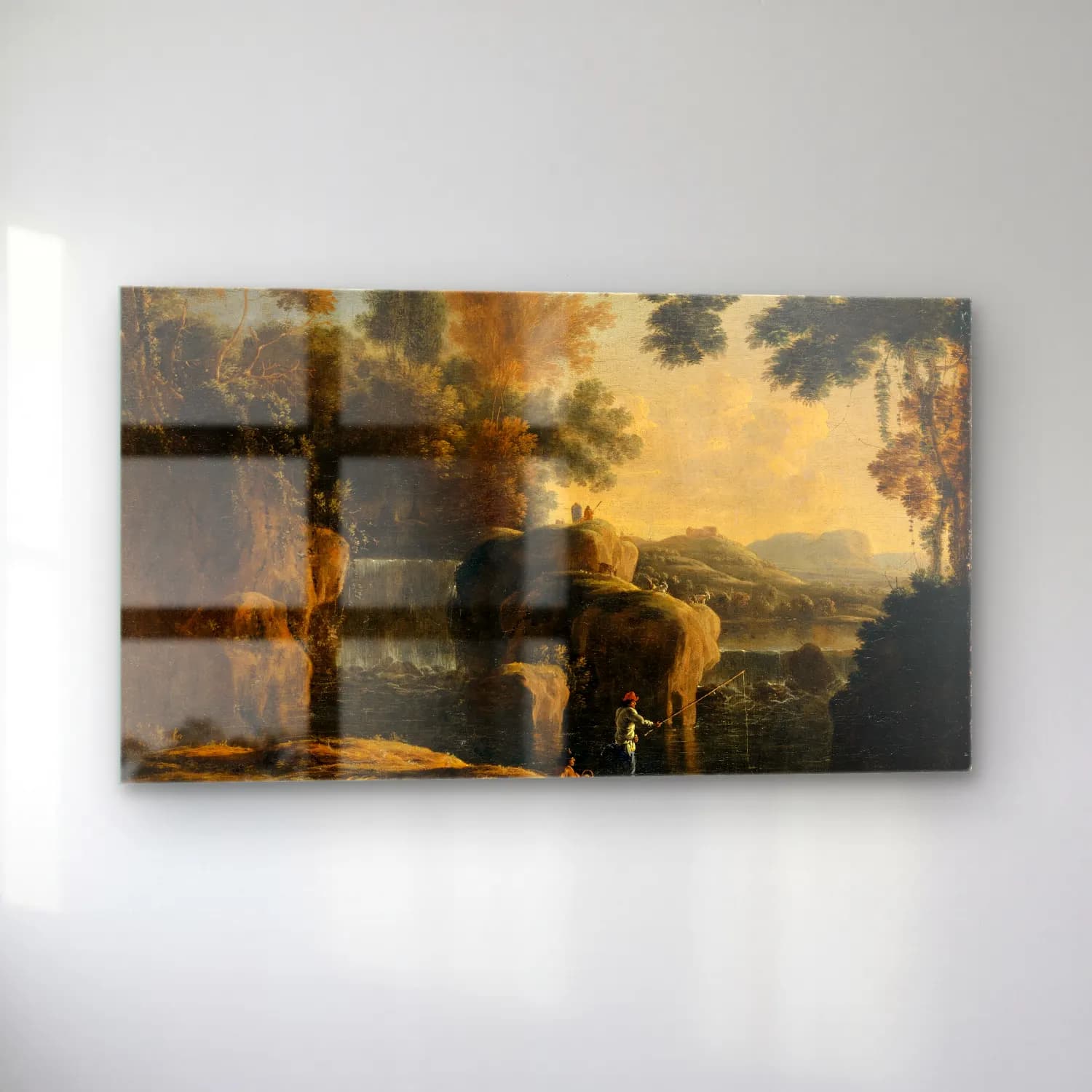 Herman van Swanevelt – Waterfall with Fishermen cam tablo — sol açıdan görünüm