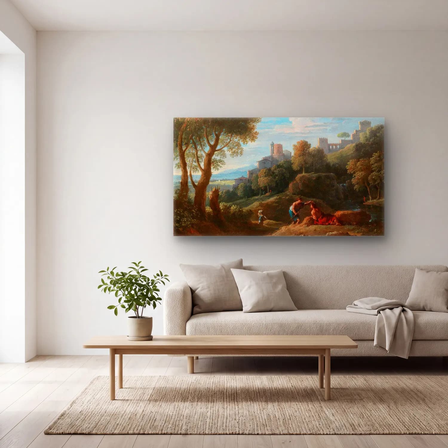 Jan Frans Van Bloemen – A Campagna landscape cam tablo — açık renk salonda