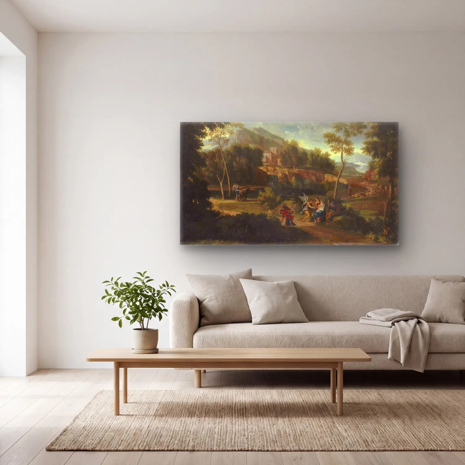 Jan Frans Van Bloemen – An Extensive Landscape With The Rest On The Flight Into… cam tablo — açık renk salonda
