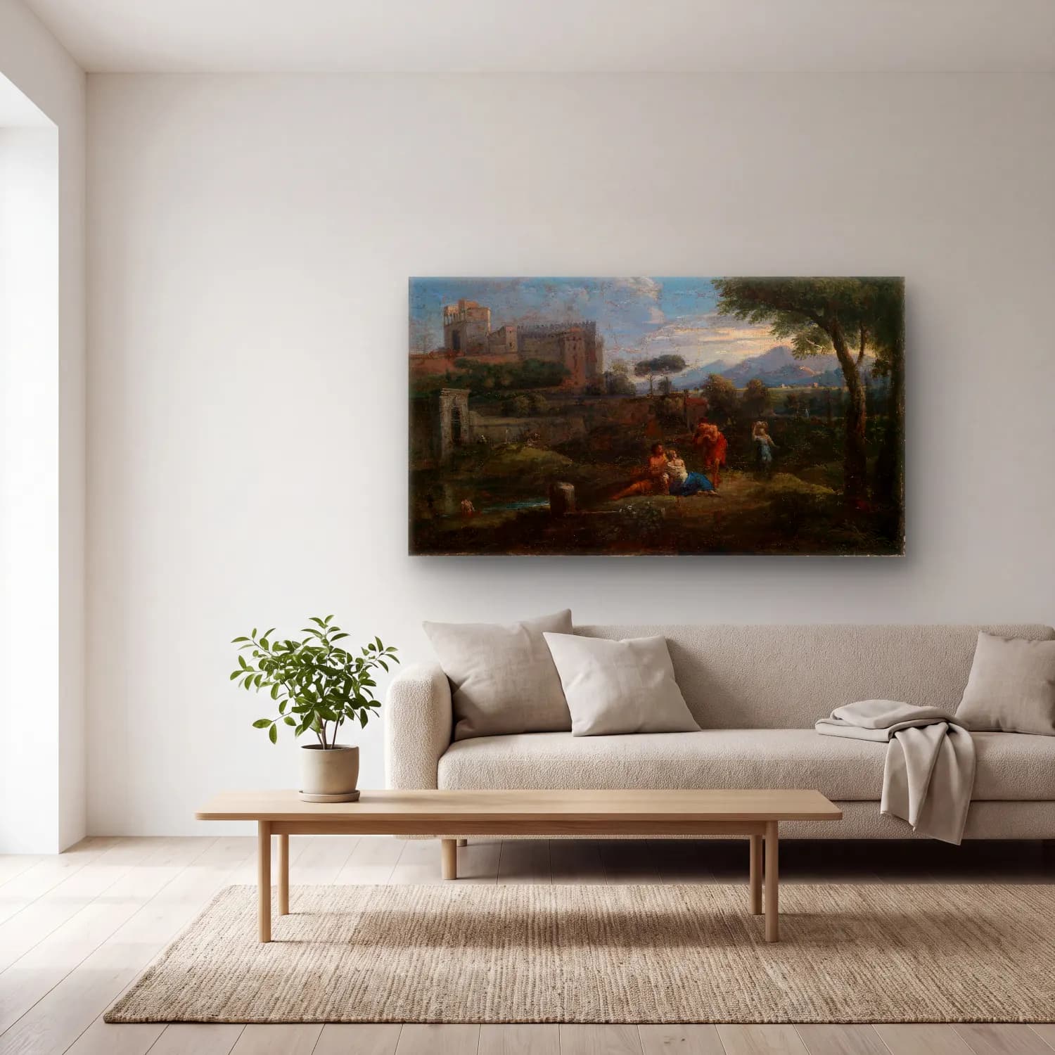 Jan Frans Van Bloemen – Klassische Landschaft bei Rom mit Blick auf das Belvedere… cam tablo — açık renk salonda