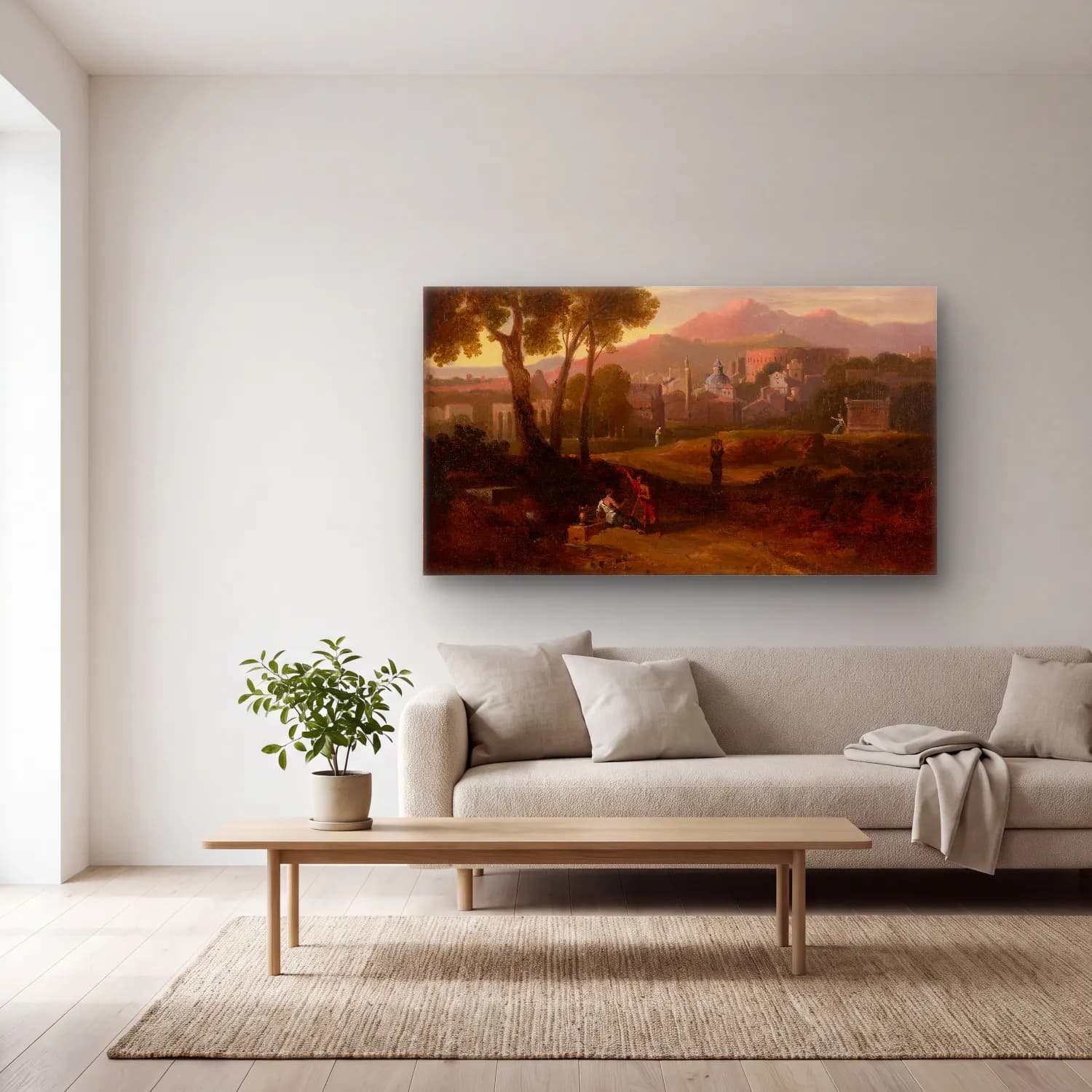 Jan Frans Van Bloemen – Outside The City Walls cam tablo — açık renk salonda