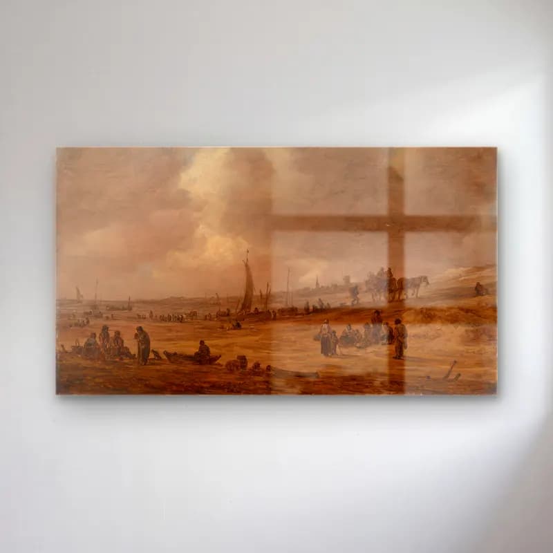 Jan van Goyen – A Beach with Fishing Boats cam tablo — Jan van Goyen – A Beach with Fishing Boats — yağlı boya sahilde i̇nsanlar