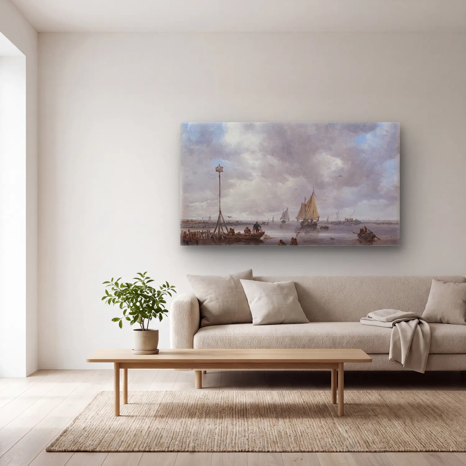 Jan van Goyen – A Calm cam tablo — açık renk salonda