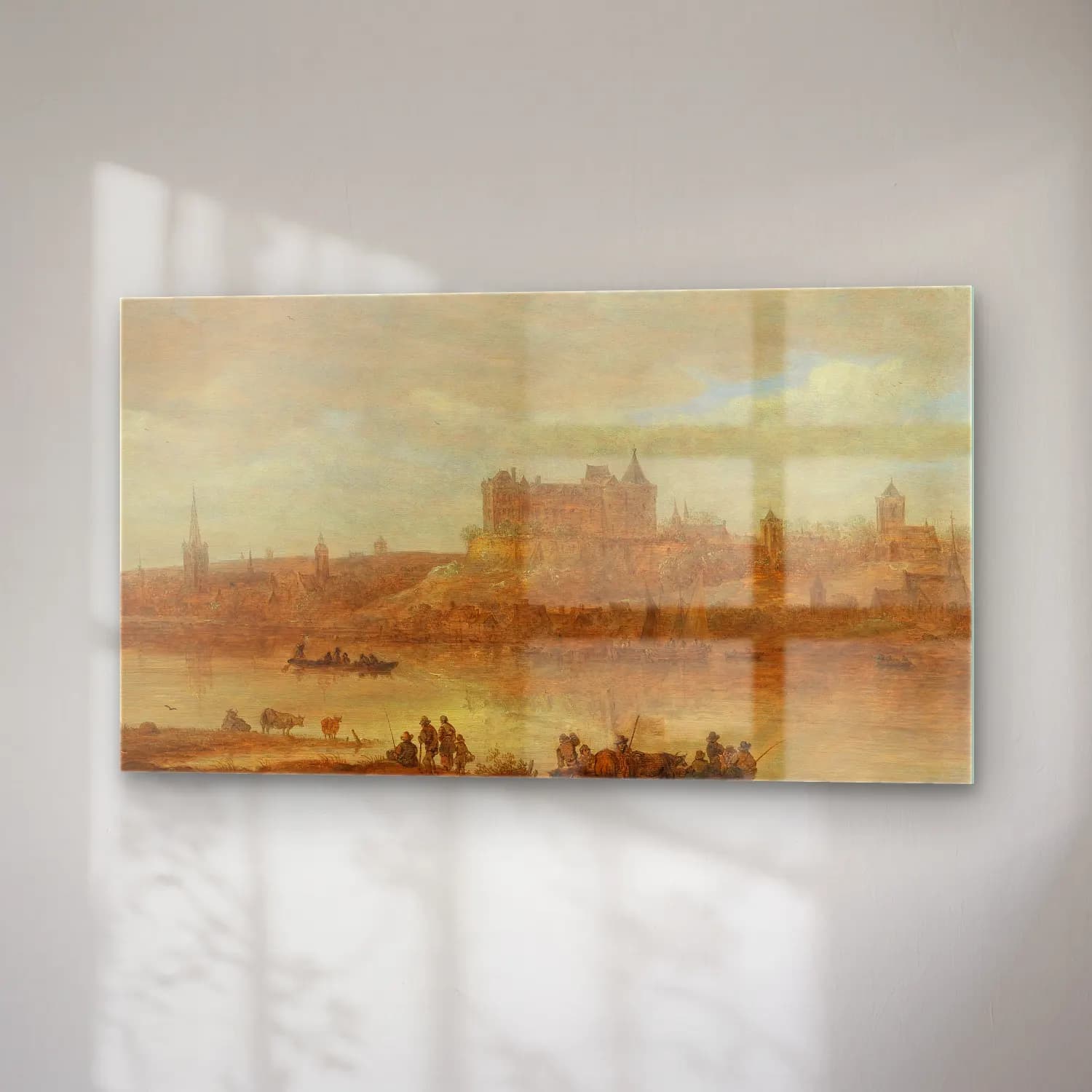Jan van Goyen – A river landscape with a ferry boat and a castle by a town… cam tablo — sağ açıdan görünüm