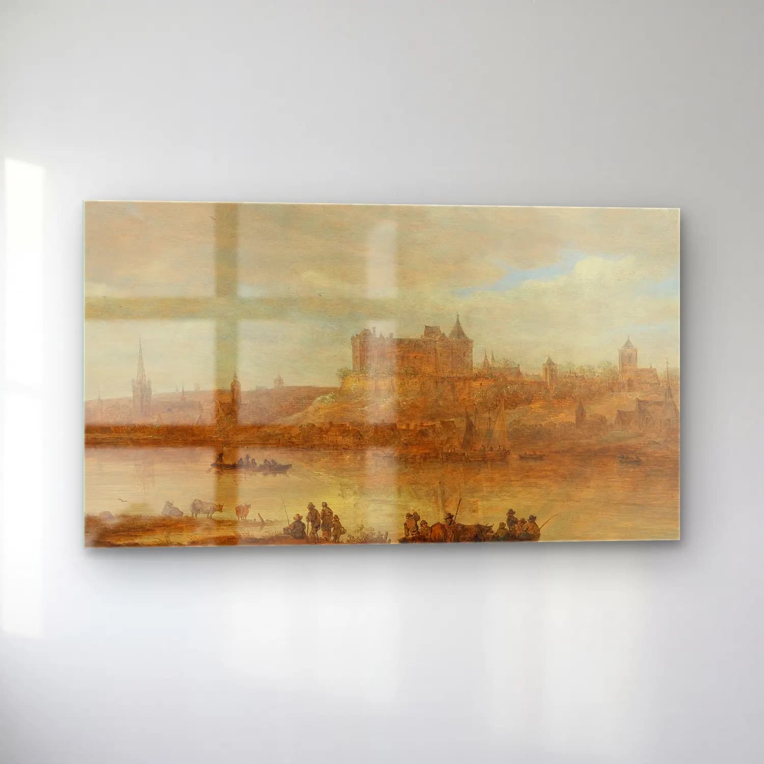 Jan van Goyen – A river landscape with a ferry boat and a castle by a town… cam tablo — sol açıdan görünüm
