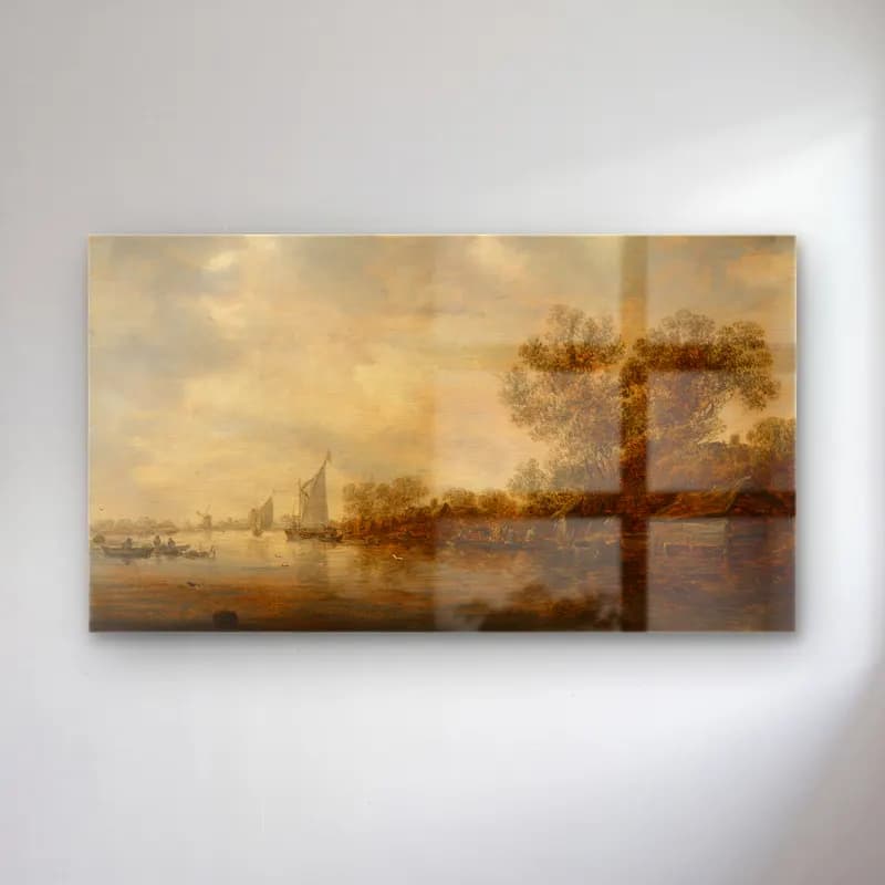 Jan van Goyen – A river landscape with sailing vessels, fishermen’s boats cam tablo — Jan van Goyen – A river landscape with sailing vessels, fishermen’s boats — yağlı boya liman ve tekneler