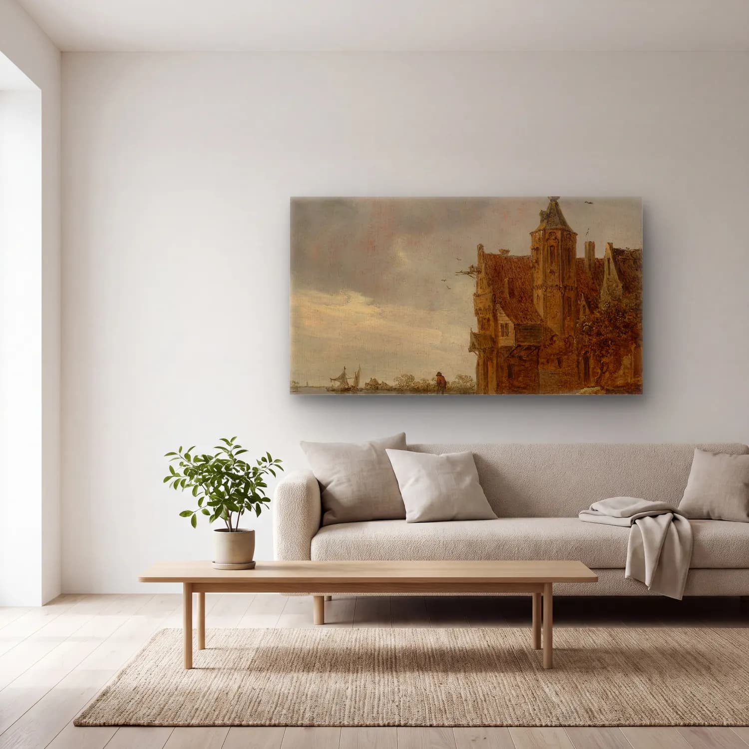 Jan van Goyen – Country House near the Water cam tablo — açık renk salonda