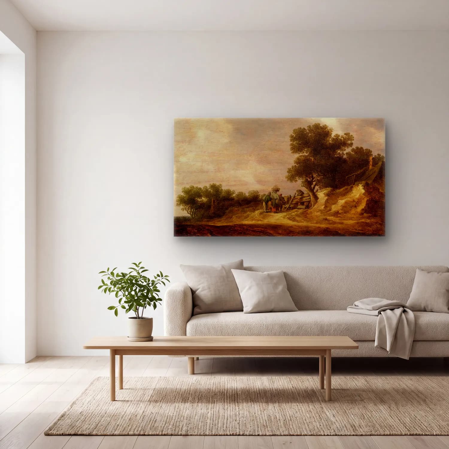 Jan van Goyen – Dune Landscape (ca. 1632) cam tablo — açık renk salonda