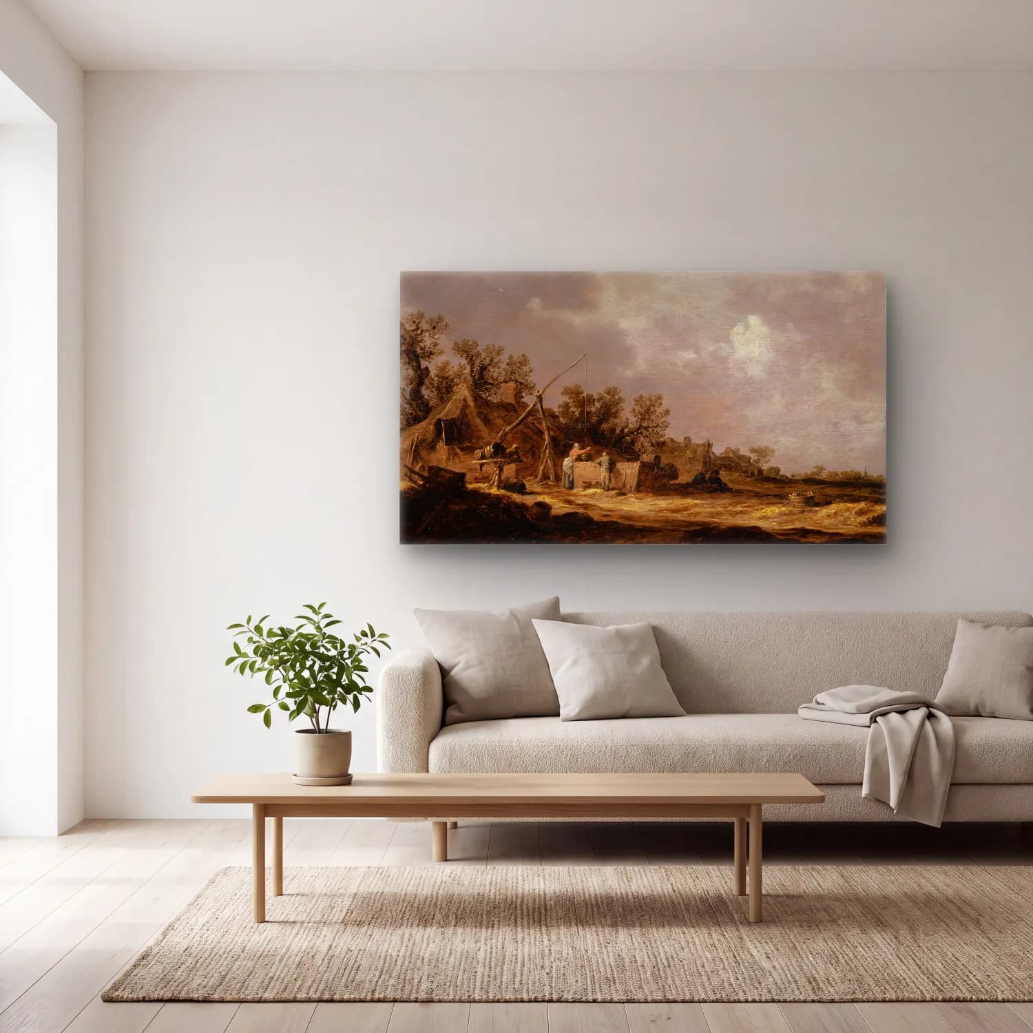 Jan van Goyen – Farms cam tablo — açık renk salonda