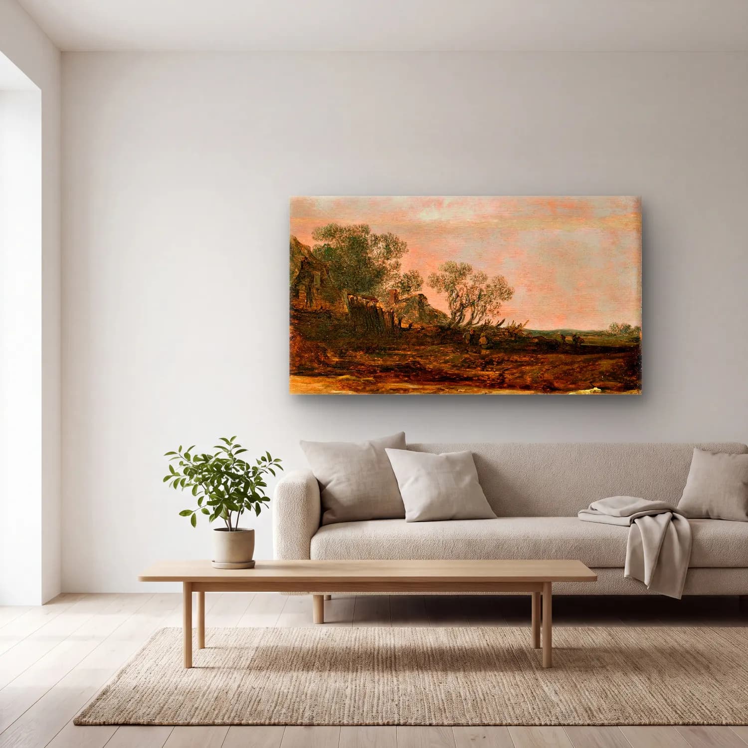 Jan van Goyen – Houses in the Dunes cam tablo — açık renk salonda