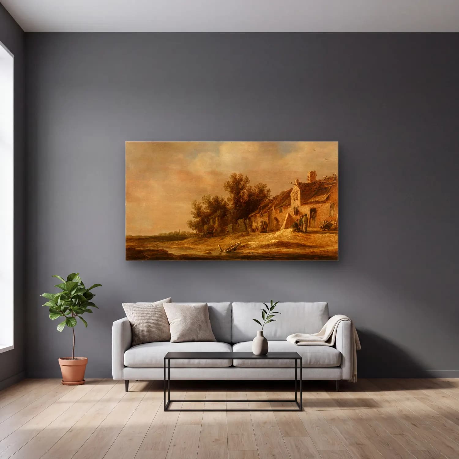 Jan van Goyen – Landscape cam tablo — gri duvarlı salonda
