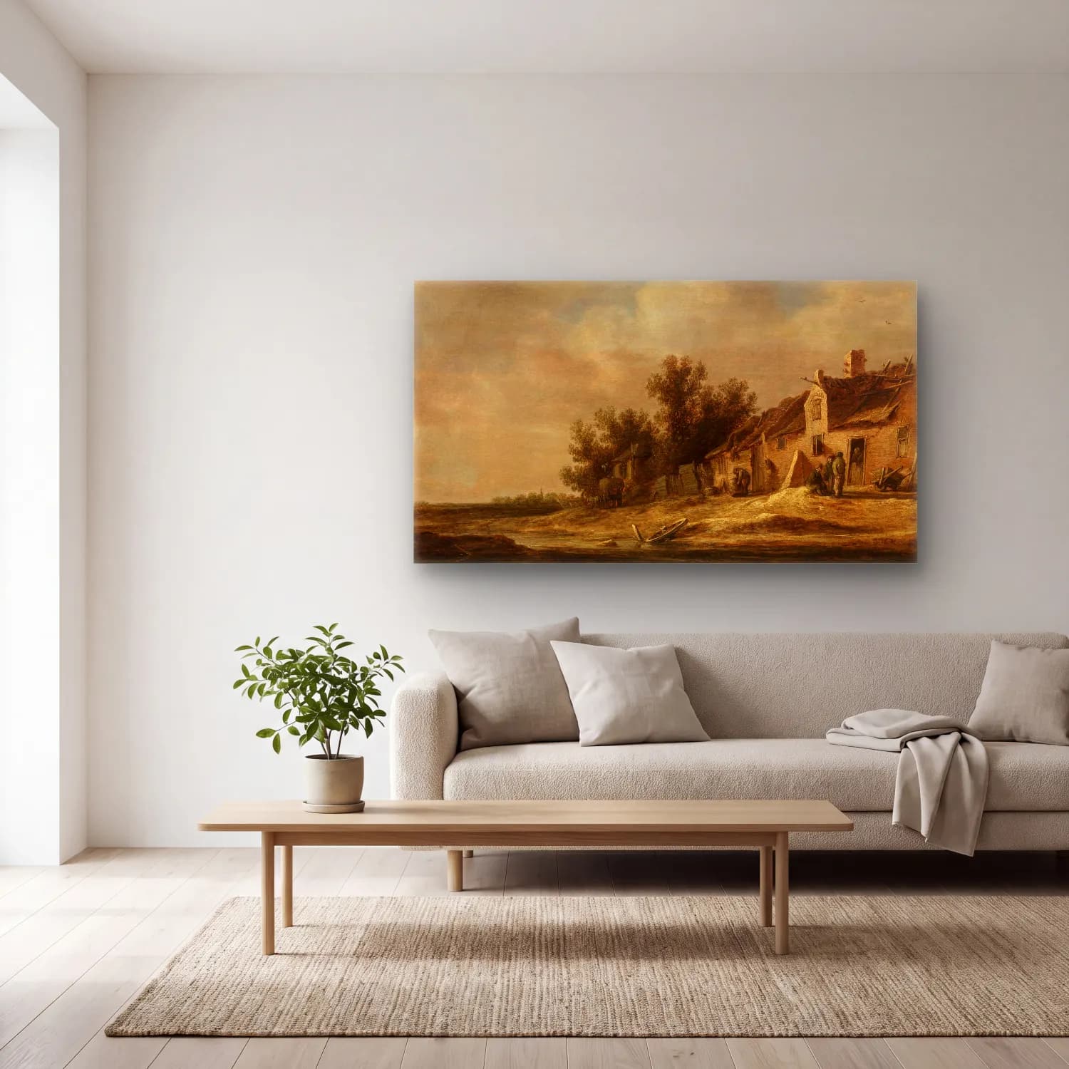Jan van Goyen – Landscape cam tablo — açık renk salonda
