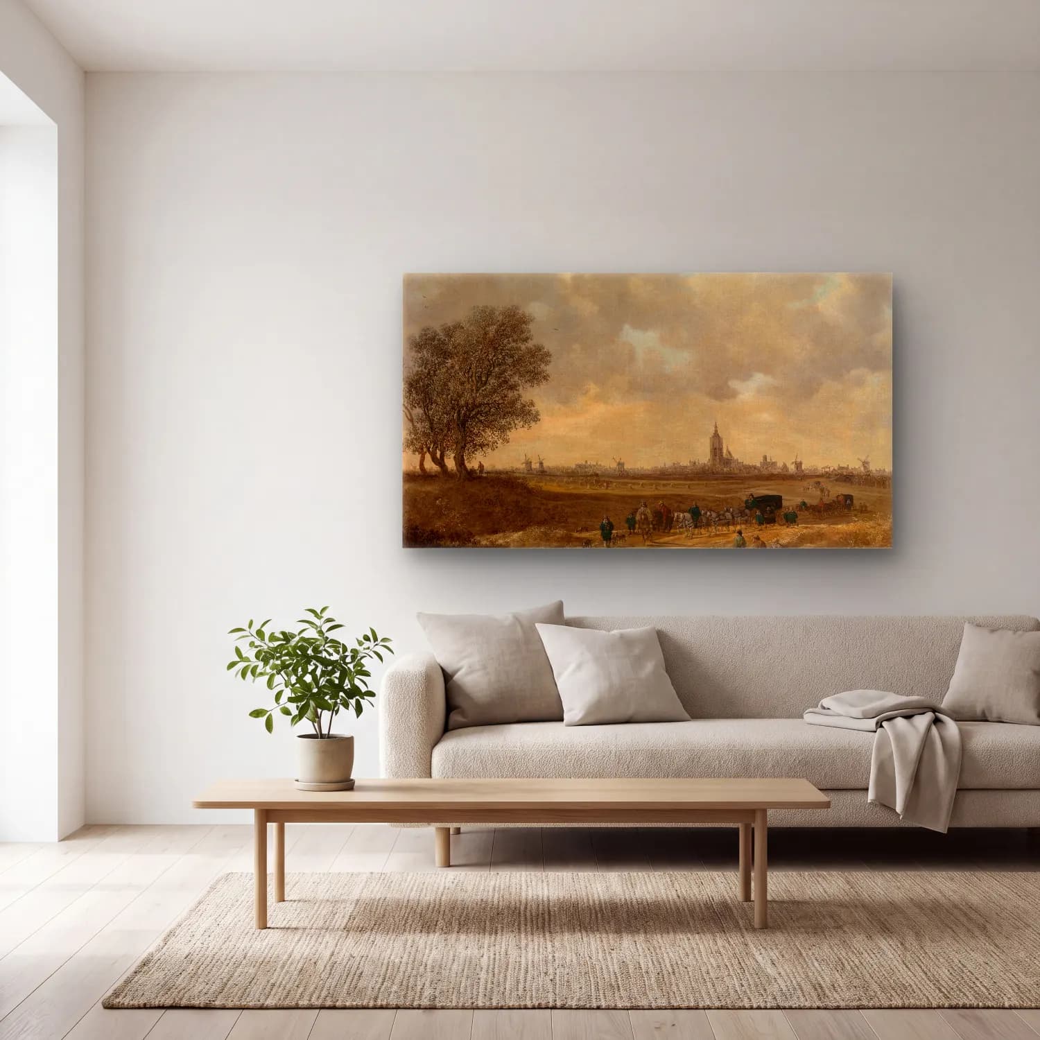 Jan van Goyen – Landscape – Bej Tonlar cam tablo — açık renk salonda