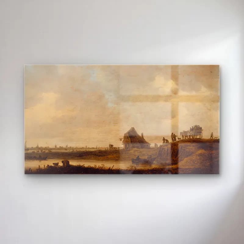 Jan van Goyen – L’Auberge au bord de la rivière cam tablo — Jan van Goyen – L’Auberge au bord de la rivière — yağlı boya kır evi