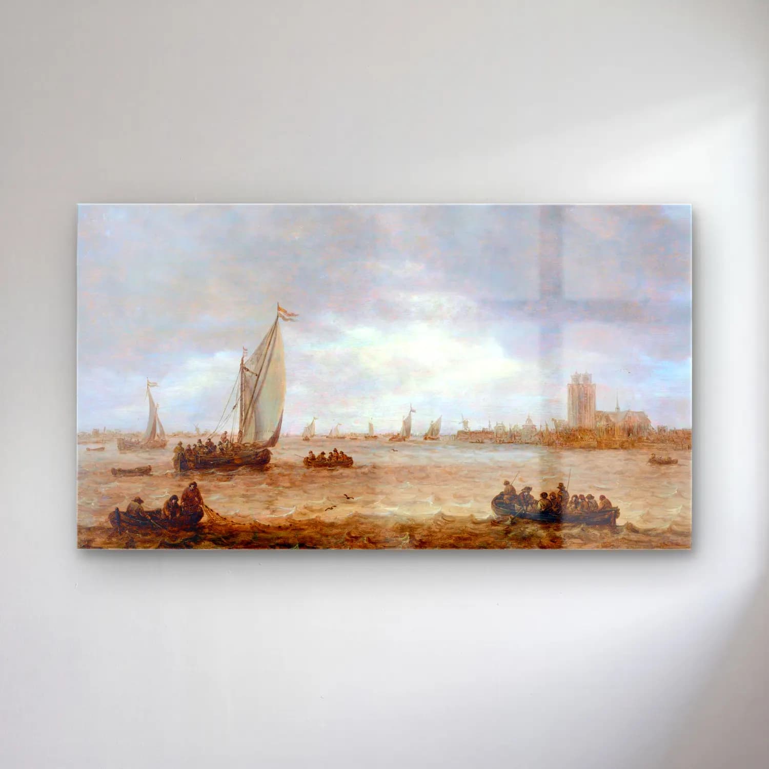 Jan van Goyen – Mouth of the Meuse (Dordrecht) cam tablo — Jan van Goyen – Mouth of the Meuse (Dordrecht) — yağlı boya liman ve tekneler