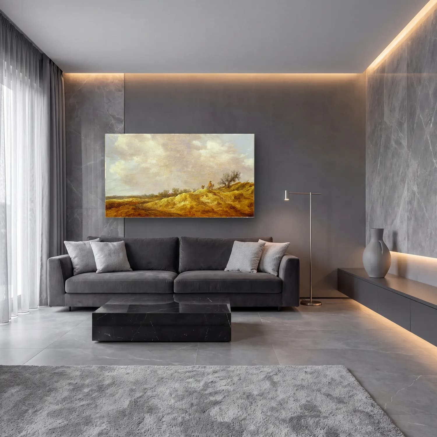 Jan van Goyen – Path through the Dunes cam tablo — lüks salon duvarında
