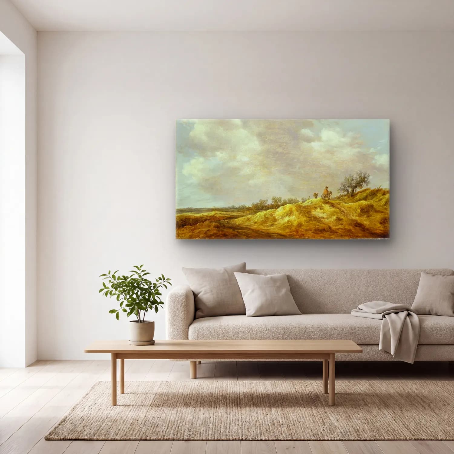 Jan van Goyen – Path through the Dunes cam tablo — açık renk salonda
