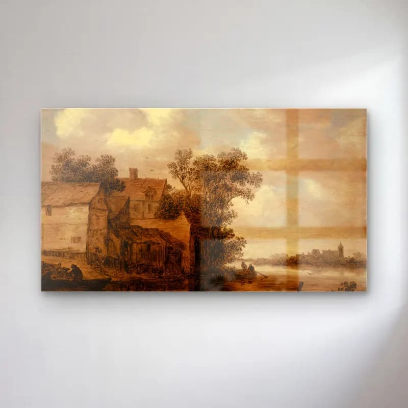 Jan van Goyen – River Landscape cam tablo — Jan van Goyen – River Landscape — yağlı boya kır evi