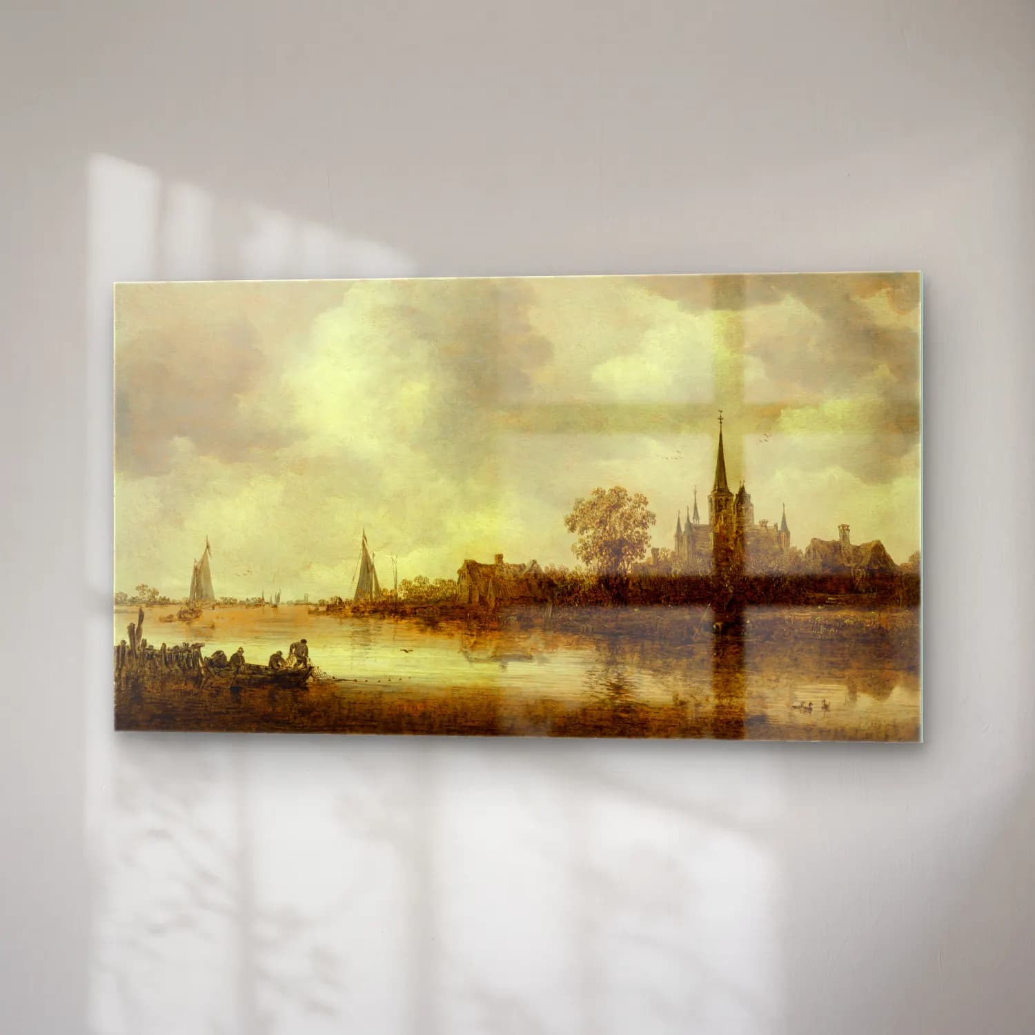 Jan van Goyen – River Landscape with a Church in the Distance cam tablo — sağ açıdan görünüm