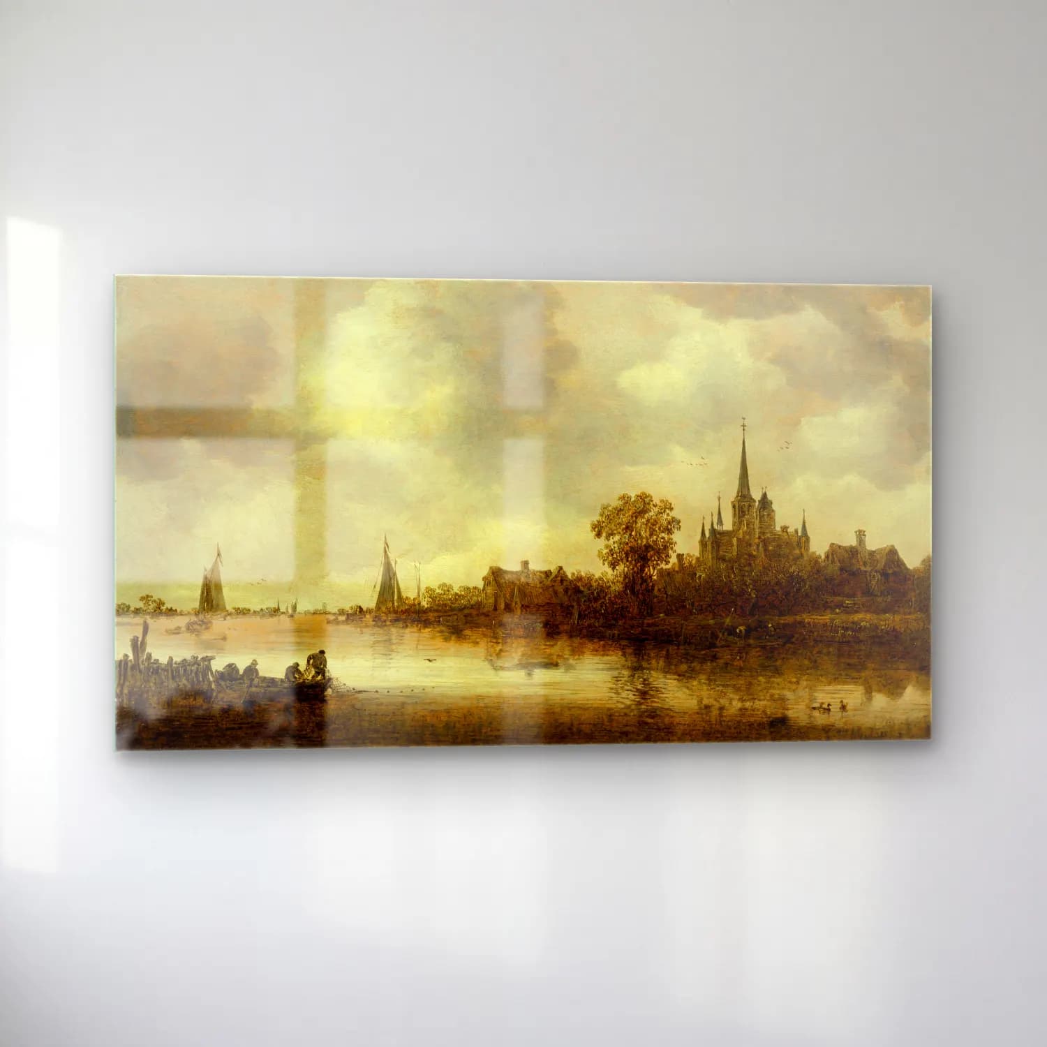 Jan van Goyen – River Landscape with a Church in the Distance cam tablo — sol açıdan görünüm