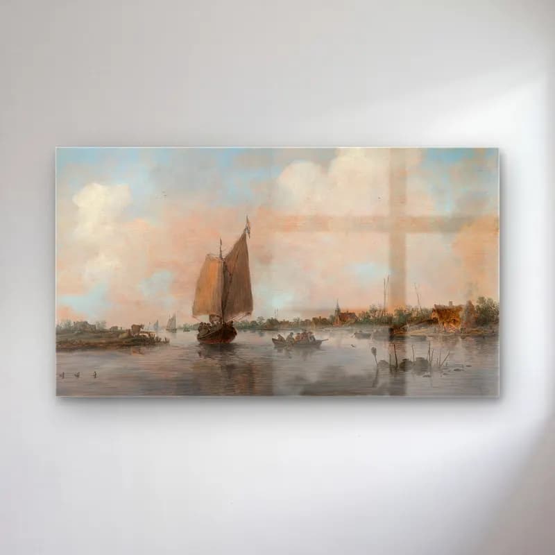 Jan van Goyen – River View cam tablo — Jan van Goyen – River View — yağlı boya liman ve tekneler