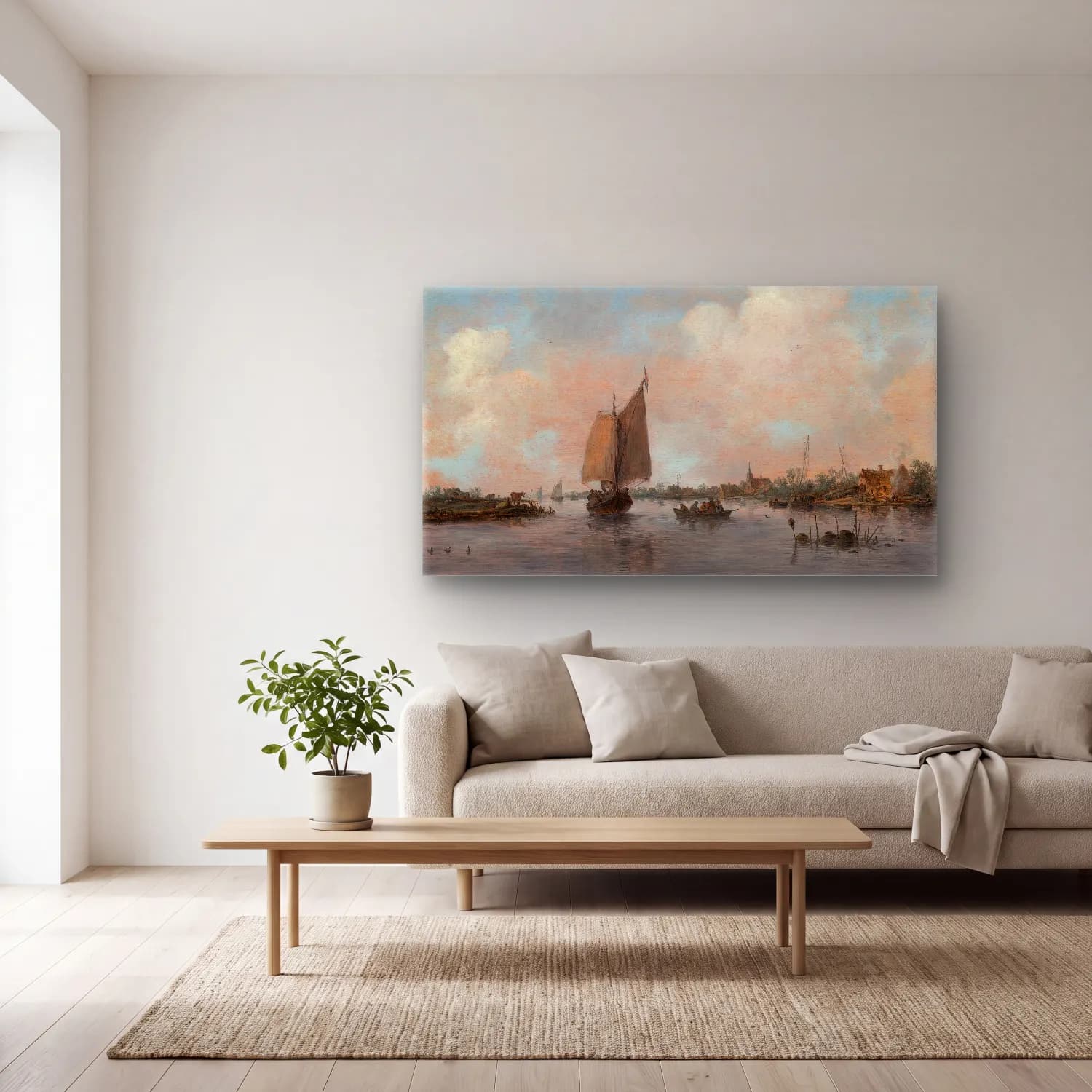 Jan van Goyen – River View cam tablo — açık renk salonda