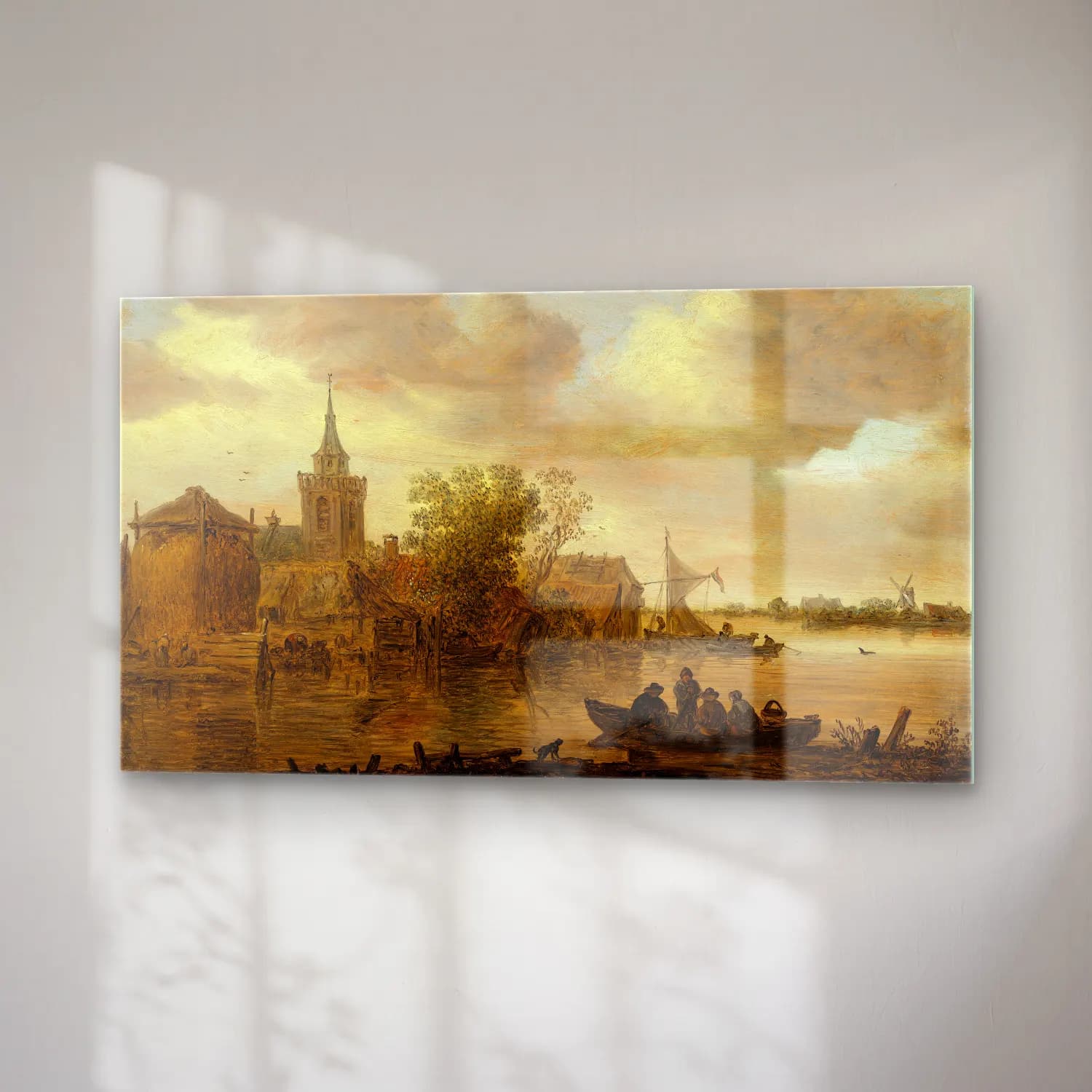 Jan van Goyen – River View with Church and Farmhouse cam tablo — sağ açıdan görünüm