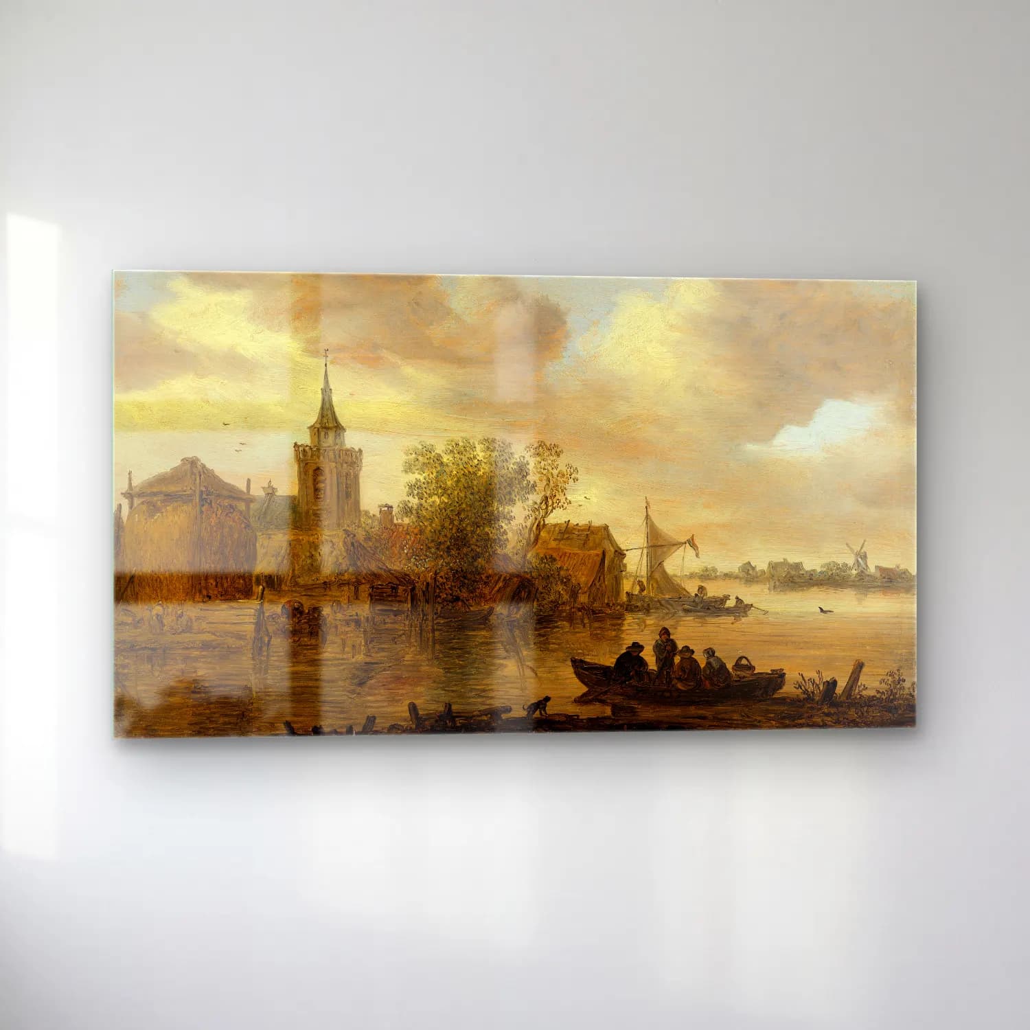 Jan van Goyen – River View with Church and Farmhouse cam tablo — sol açıdan görünüm