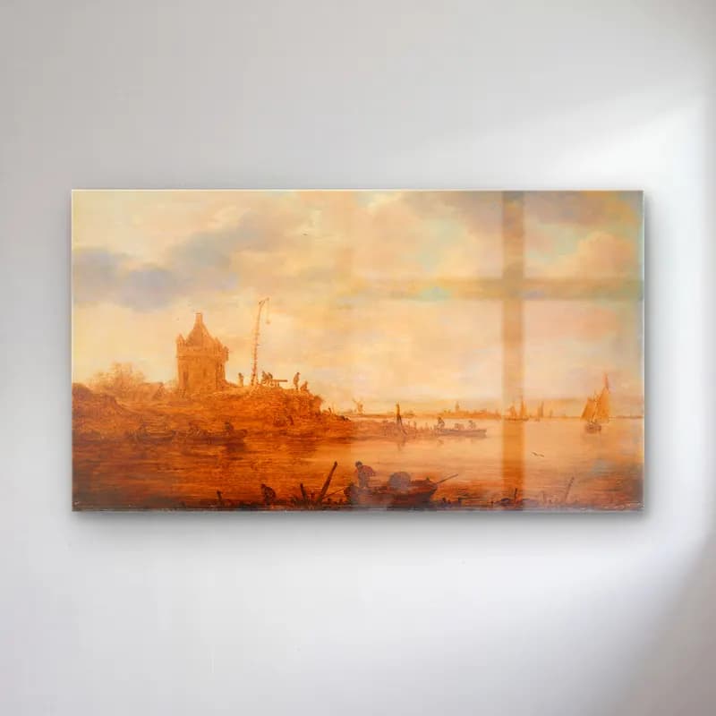 Jan van Goyen – River View with Sentry Post cam tablo — Jan van Goyen – River View with Sentry Post — yağlı boya liman ve tekneler