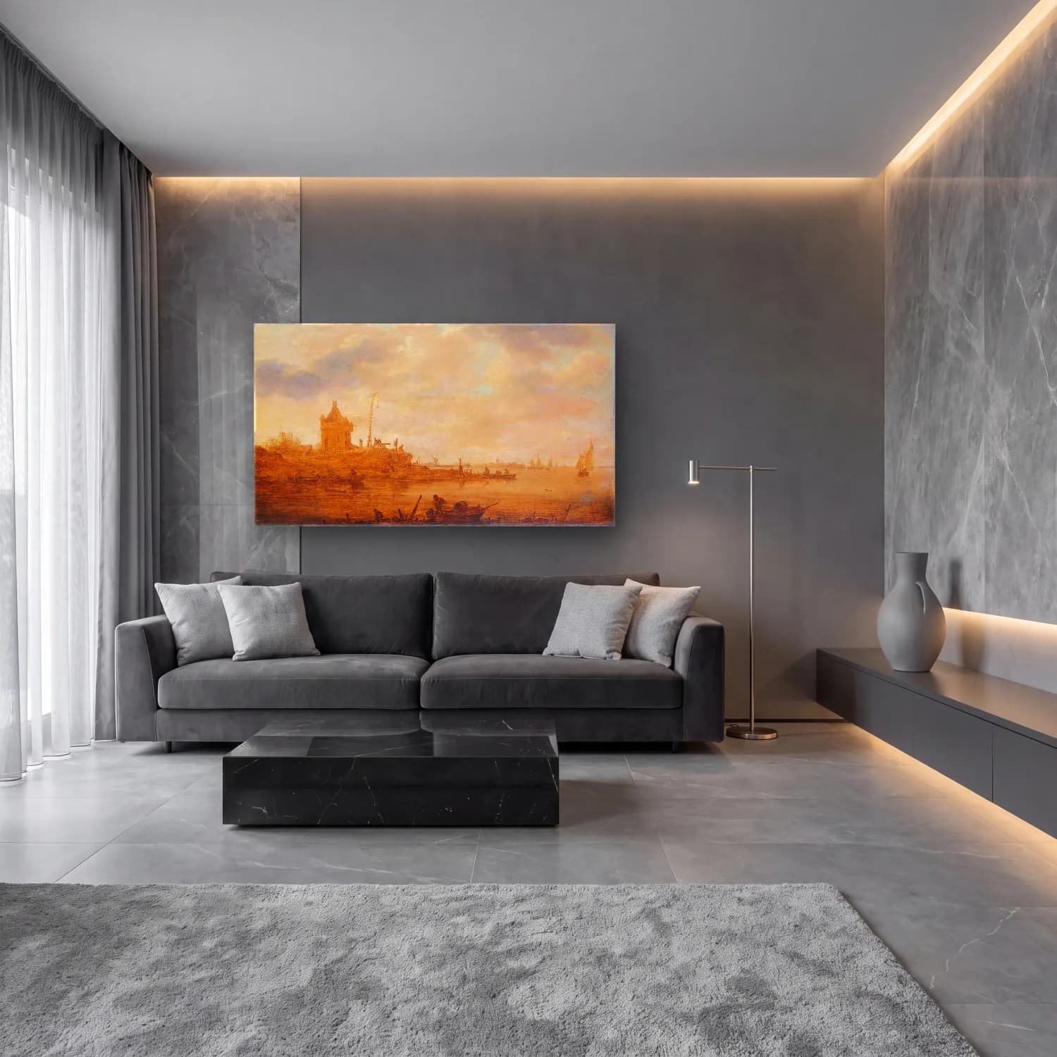 Jan van Goyen – River View with Sentry Post cam tablo — lüks salon duvarında