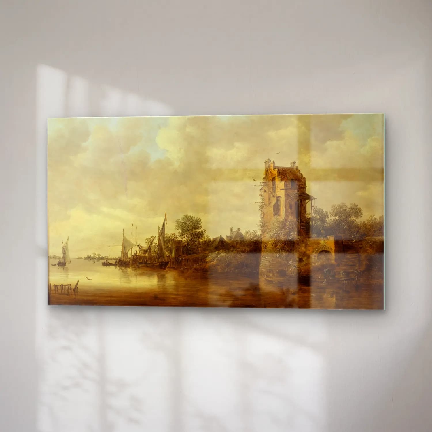 Jan van Goyen – Riverside with an Old Tower cam tablo — sağ açıdan görünüm
