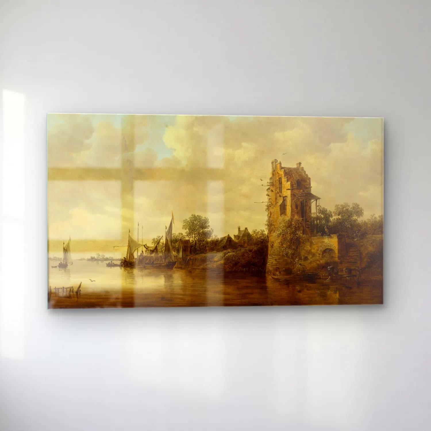 Jan van Goyen – Riverside with an Old Tower cam tablo — sol açıdan görünüm