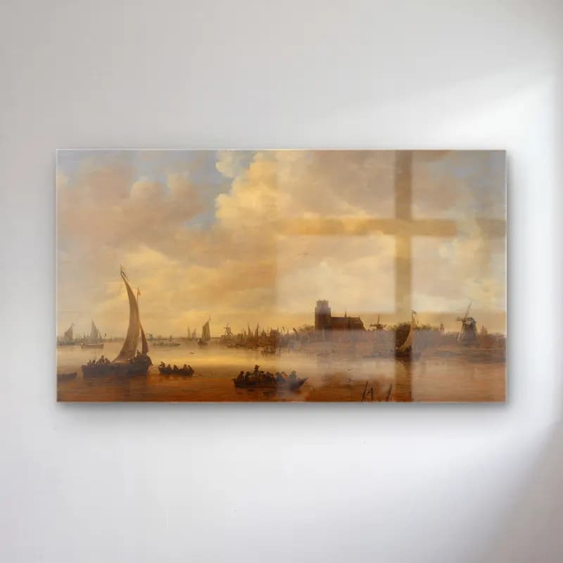 Jan van Goyen – View from Dordrecht cam tablo — Jan van Goyen – View from Dordrecht — yağlı boya liman ve tekneler