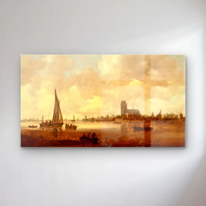 Jan van Goyen – View of Dordrecht cam tablo — Jan van Goyen – View of Dordrecht — yağlı boya liman ve tekneler