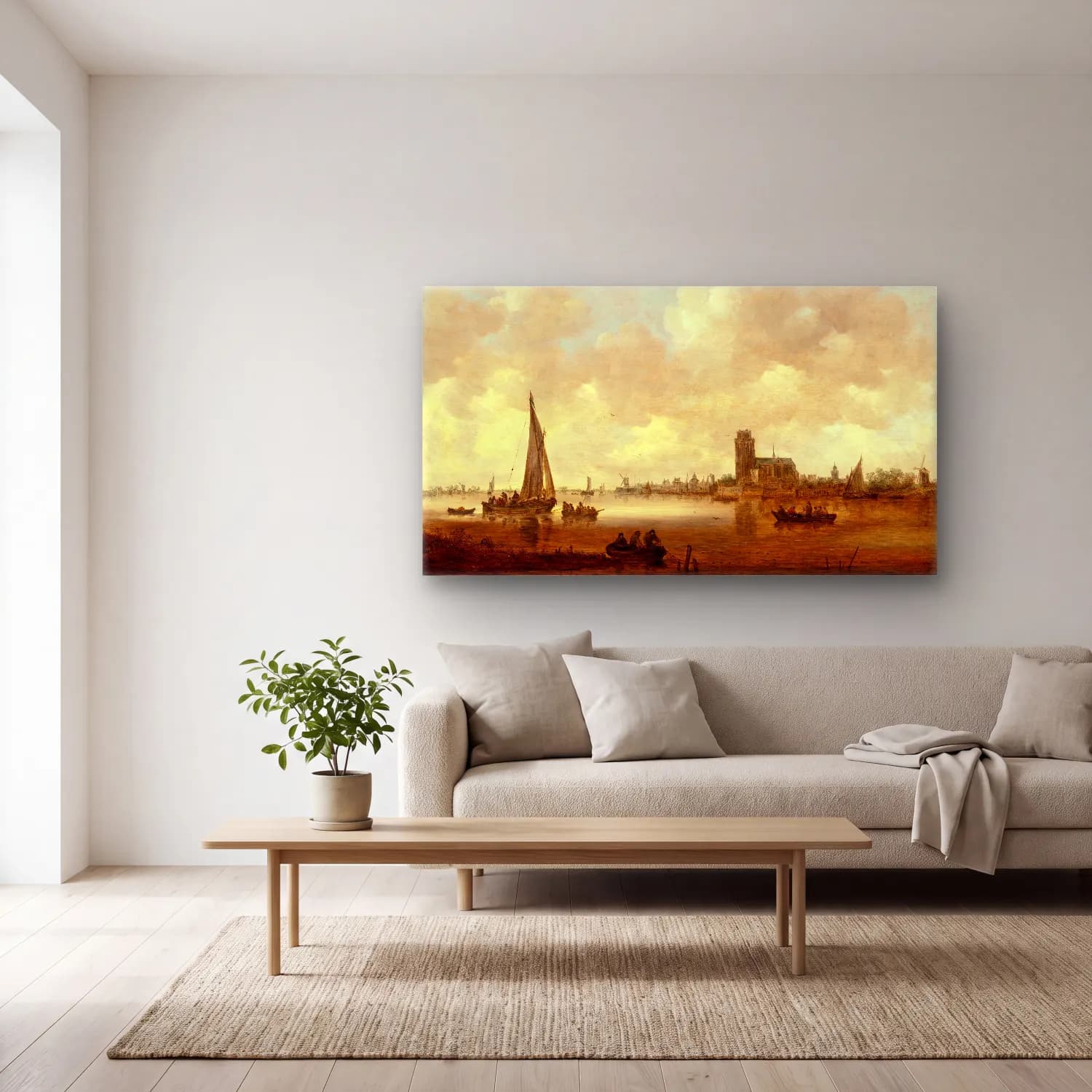 Jan van Goyen – View of Dordrecht cam tablo — açık renk salonda