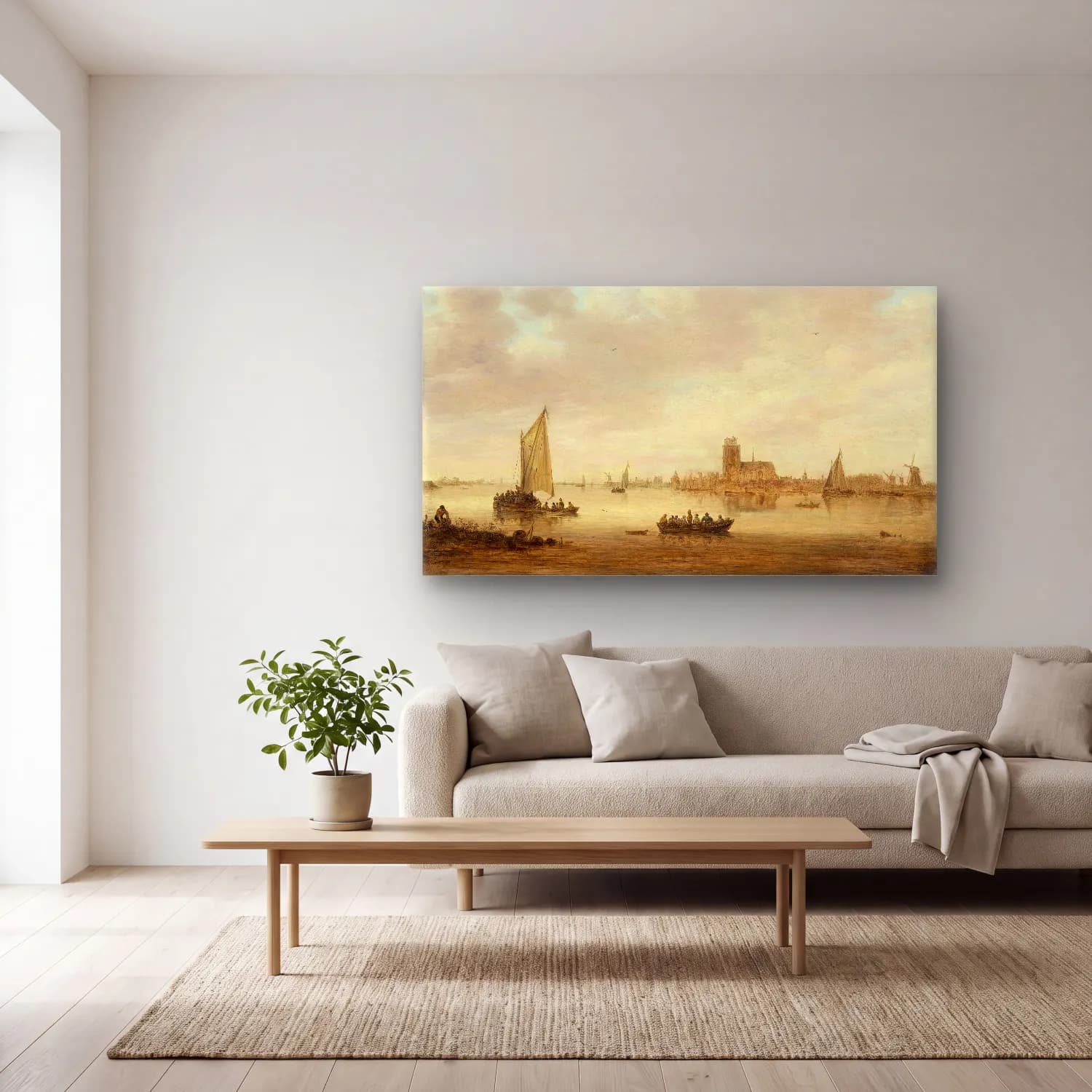 Jan van Goyen – View of Dordrecht from the Dordtse Kil cam tablo — açık renk salonda