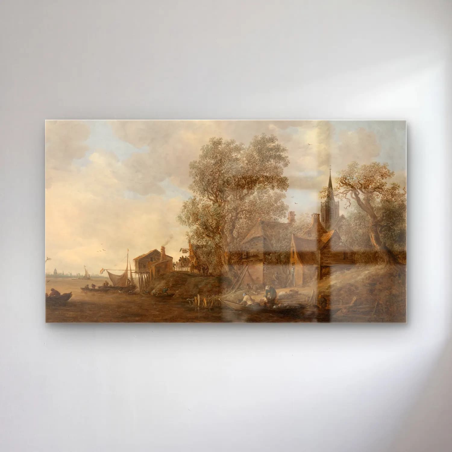 Jan van Goyen – View of a Town on a River cam tablo — Jan van Goyen – View of a Town on a River — yağlı boya köy sokağı