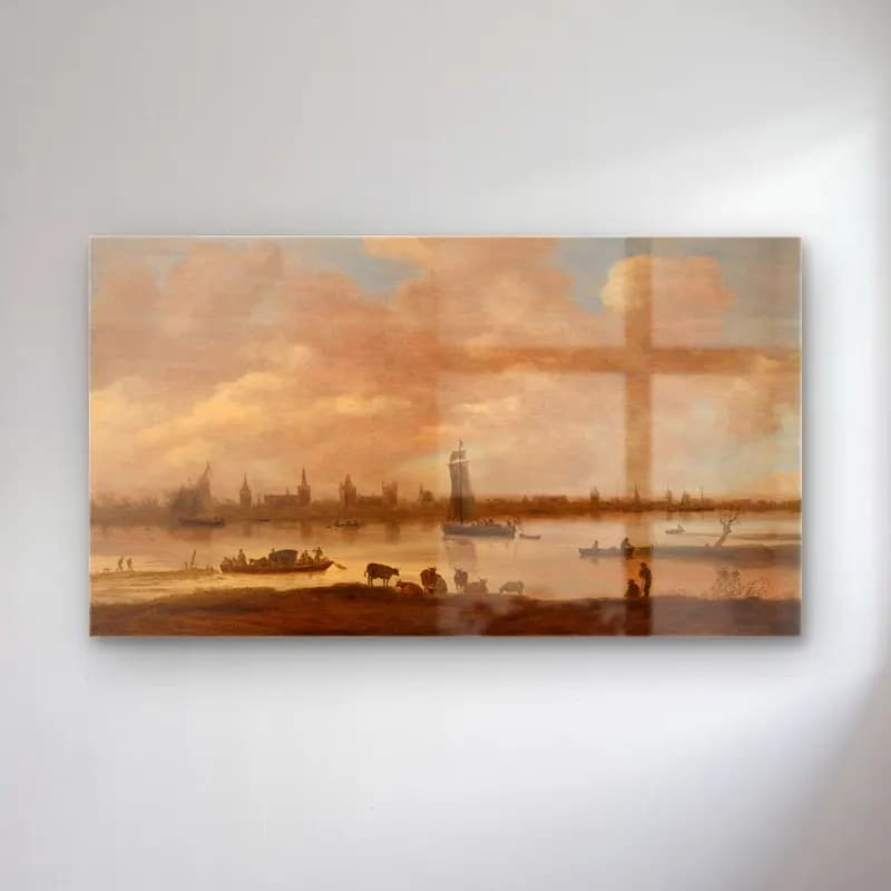 Jan van Goyen – View of an Imaginary Town across a River cam tablo — Jan van Goyen – View of an Imaginary Town across a River — yağlı boya liman ve tekneler