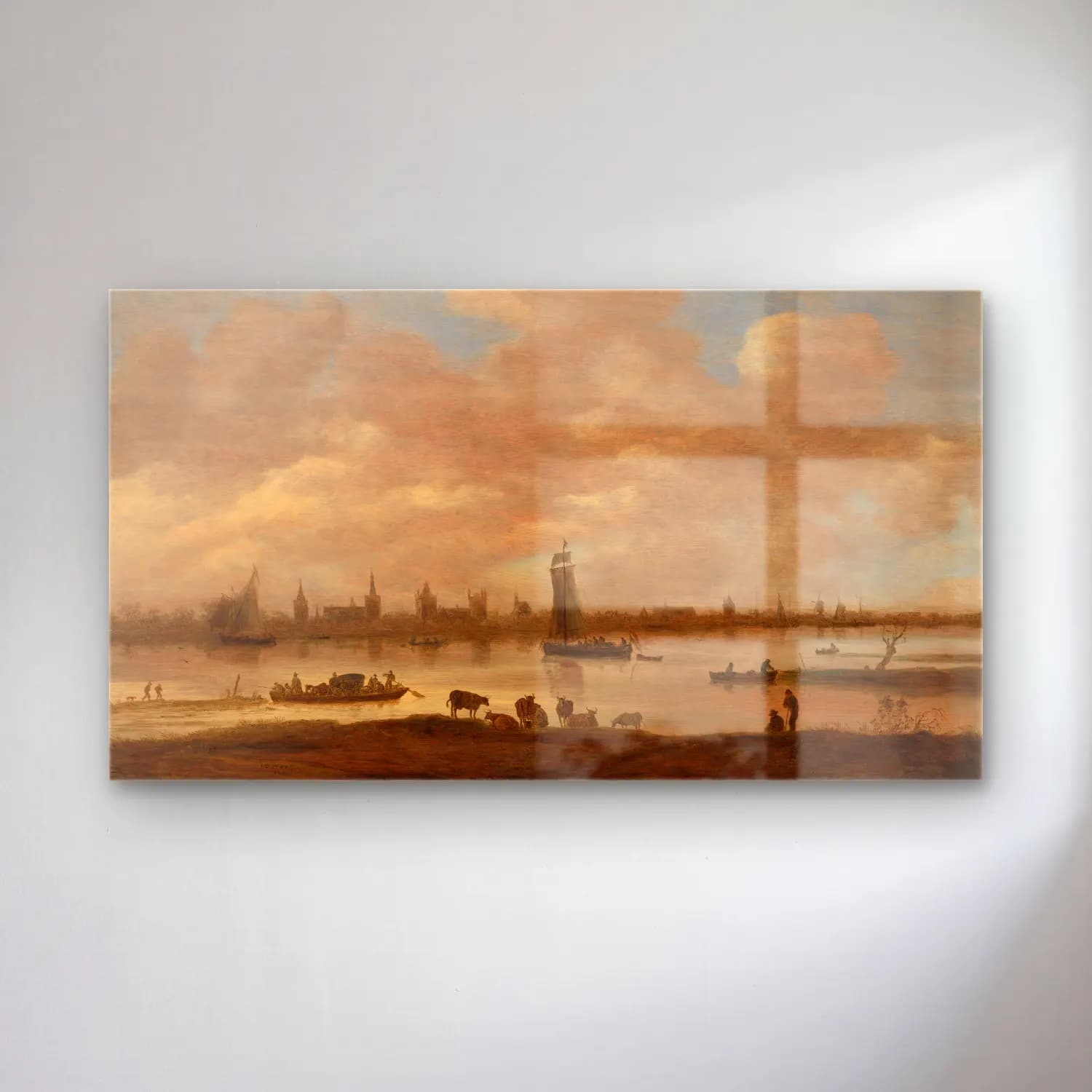 Jan van Goyen – View of an Imaginary Town across a River cam tablo — Jan van Goyen – View of an Imaginary Town across a River — yağlı boya liman ve tekneler