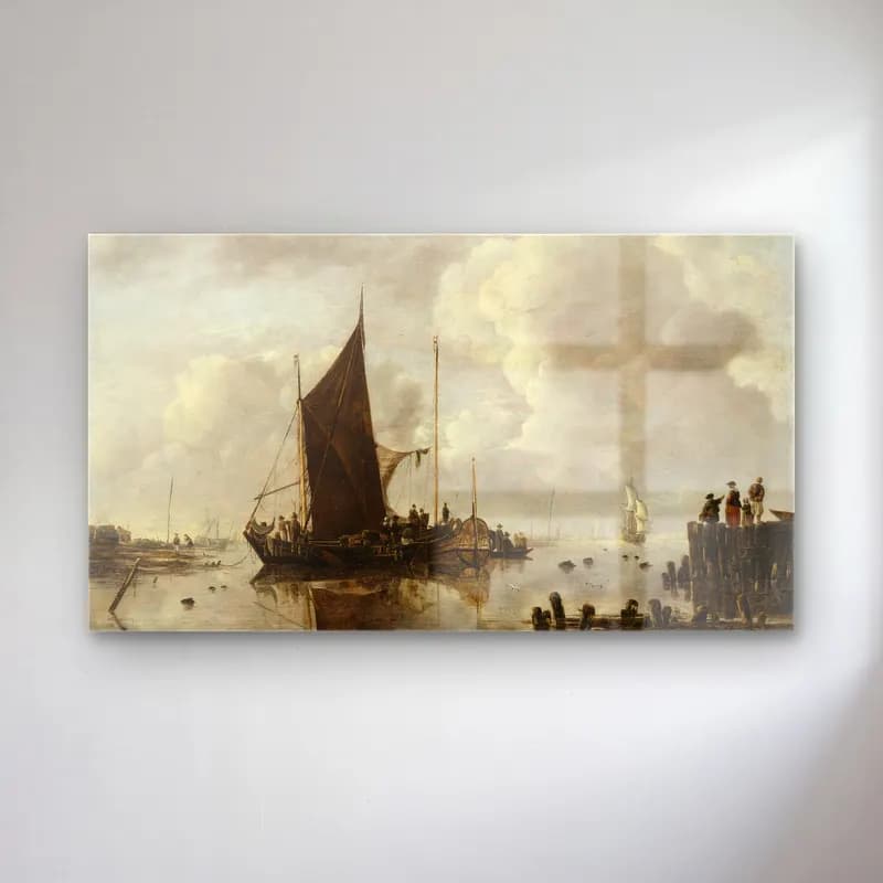 Jan van de Cappelle – Harbour Scene with Reflecting Water cam tablo — Jan van de Cappelle – Harbour Scene with Reflecting Water — yağlı boya liman ve tekneler